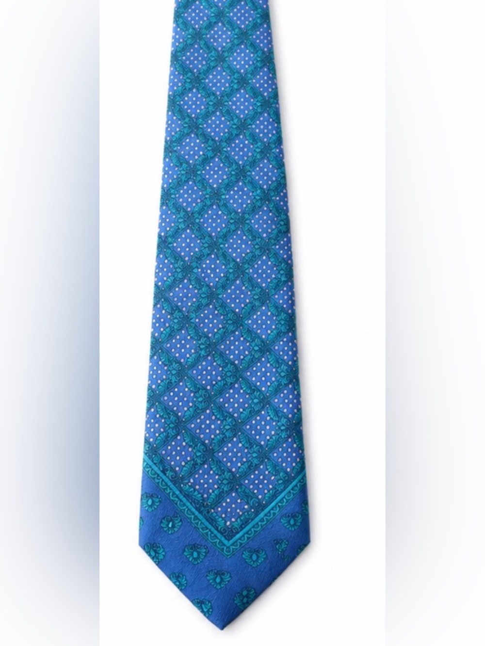 Gianni Versace Silk Tie Blue Green Geometric Made in Italy